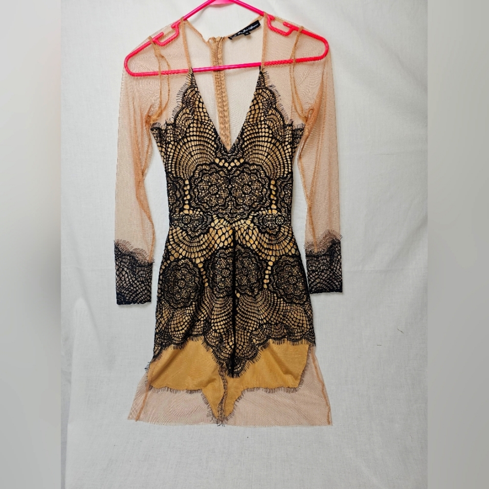 For Love & Lemons Black and Tan Lace Dress Size Small